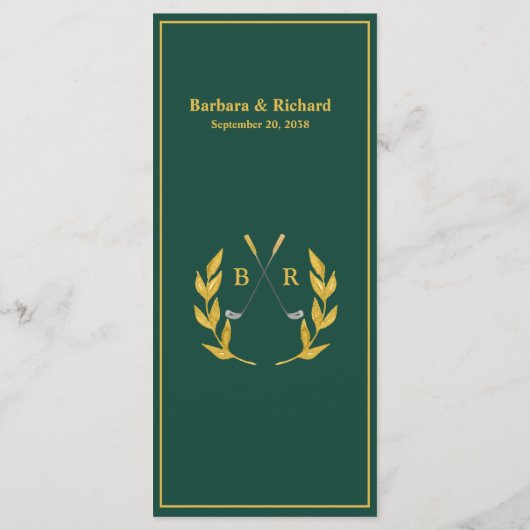 Custom Monogram Golf Theme Wedding  Menu (Achterkant)