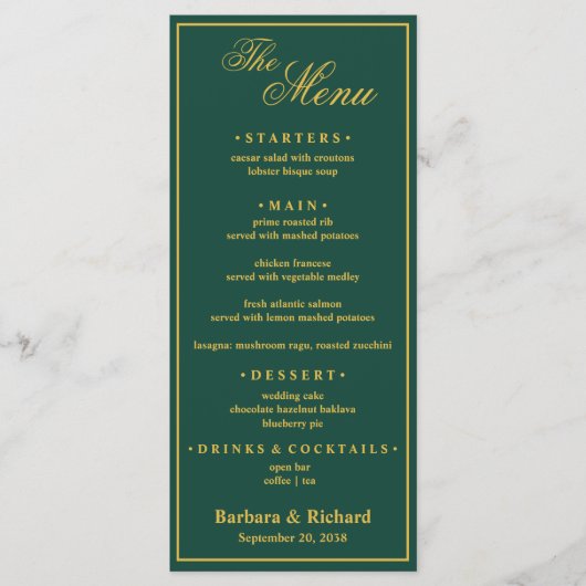 Custom Monogram Golf Theme Wedding  Menu (Voorkant)