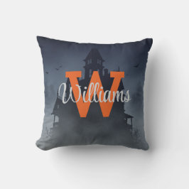 Custom Monogram Haunted House Halloween Decor Kussen