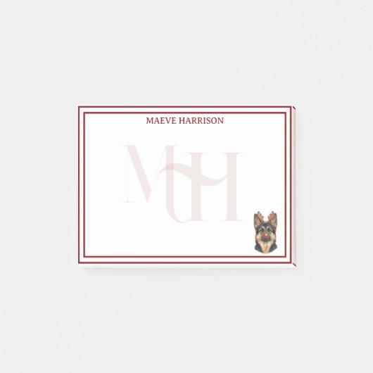 Custom Monogram Holiday German Shepherd Reindeer Post-it® Notes (Voorkant)