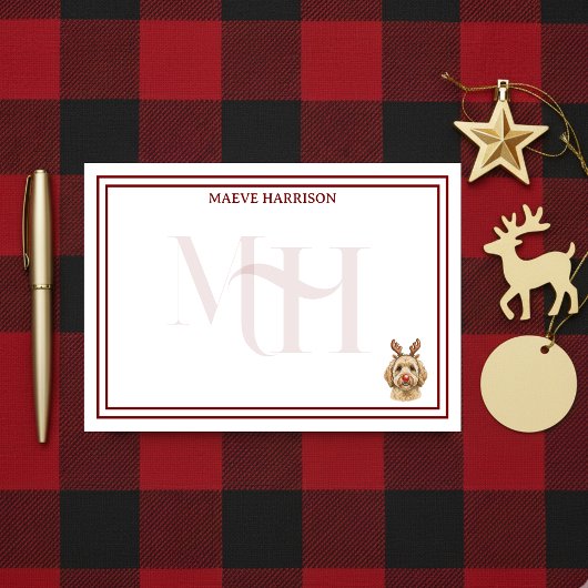 Custom Monogram Holiday Golden Doodle Reindeer Post-it® Notes