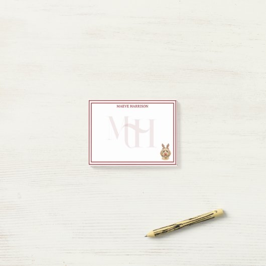 Custom Monogram Holiday Golden Doodle Reindeer Post-it® Notes (Op bureau)