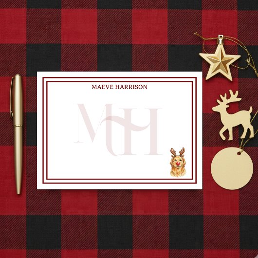 Custom Monogram Holiday Golden Retriever Reindeer Post-it® Notes