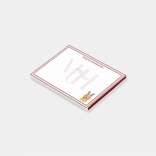 Custom Monogram Holiday Golden Retriever Reindeer Post-it® Notes (Schuin)