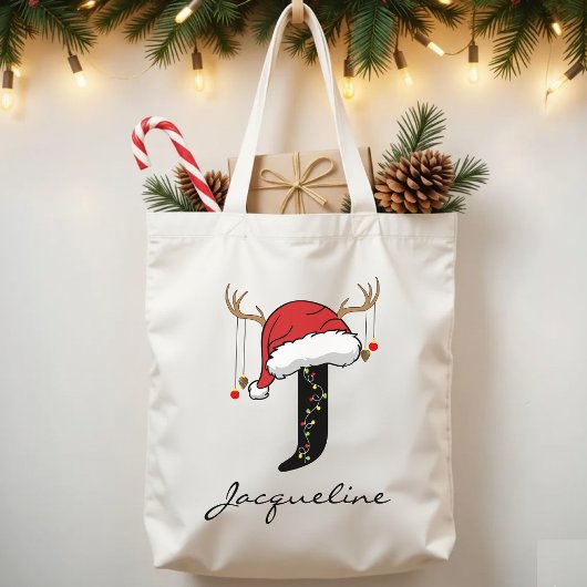 Custom Monogram Holiday Tote Bag for Friends