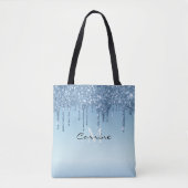Custom Monogram Ice Blue Glitter druppels Metallic Tote Bag (Voorkant)