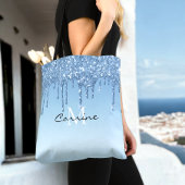 Custom Monogram Ice Blue Glitter druppels Metallic Tote Bag