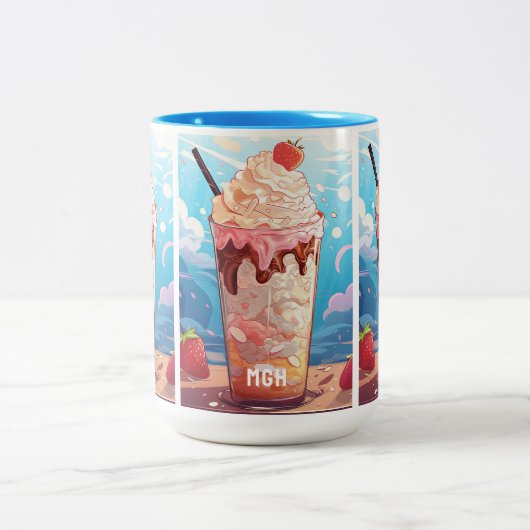 Custom Monogram Ice Cream Sundae Tweekleurige Koffiemok (Center)