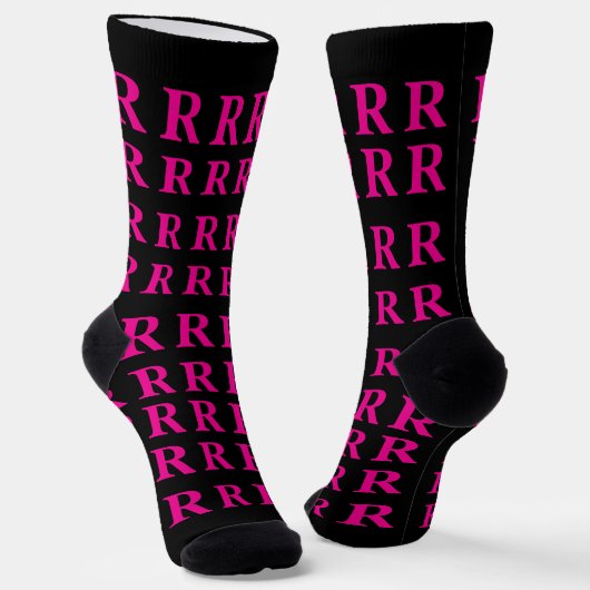 Custom Monogram Initial Black Pink socks Sokken (Gebogen)