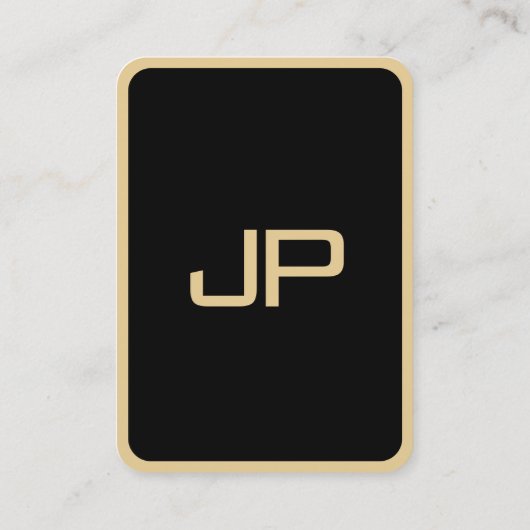 Custom Monogram Initial Elegant Black And Gold Visitekaartje (Achterkant)