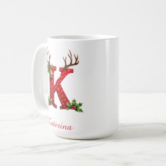 Custom Monogram initial K merry Christmas  Koffiemok (Voorkant links)