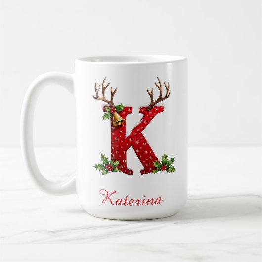 Custom Monogram initial K merry Christmas  Koffiemok (Links)