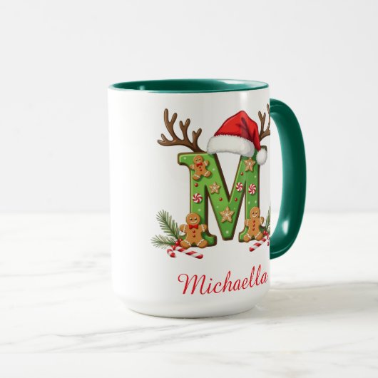 Custom Monogram initial M Santa merry Christmas  Mok (Voorkant rechts)