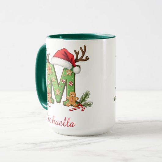 Custom Monogram initial M Santa merry Christmas  Mok (Voorkant links)