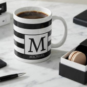 Custom Monogram Initial Name Black White Stripes Mok