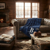 Custom Monogram Initial & Name Blue Buffalo Plaid Fleece Deken