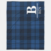 Custom Monogram Initial & Name Blue Buffalo Plaid Fleece Deken (Voorkant)