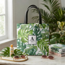 Custom Monogram Initial & Name Tropical Monstera 