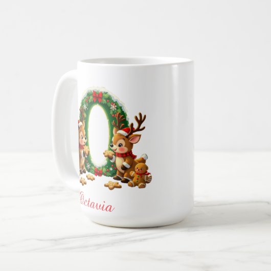 Custom Monogram initial O merry Christmas  Koffiemok (Voorkant links)