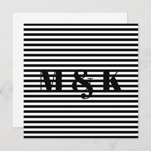Custom monogram initialen zwart wit strepen kaart (Voorkant / Achterkant)