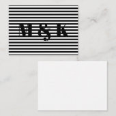 Custom monogram initialen zwart wit strepen notitiekaartje (Voorkant / Achterkant)