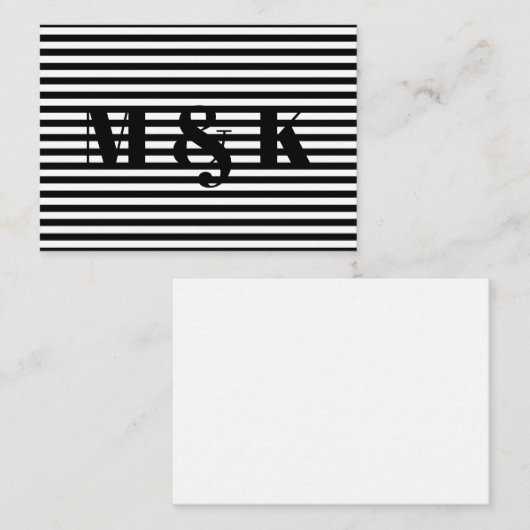 Custom monogram initialen zwart wit strepen notitiekaartje (Voorkant / Achterkant)