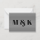 Custom monogram initialen zwart wit strepen notitiekaartje (Voorkant)