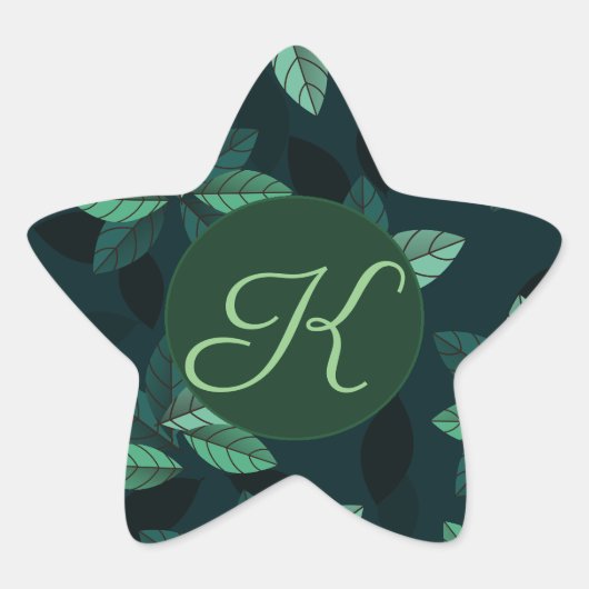CUSTOM Monogram initiële Star sticker met bladeren (Voorkant)
