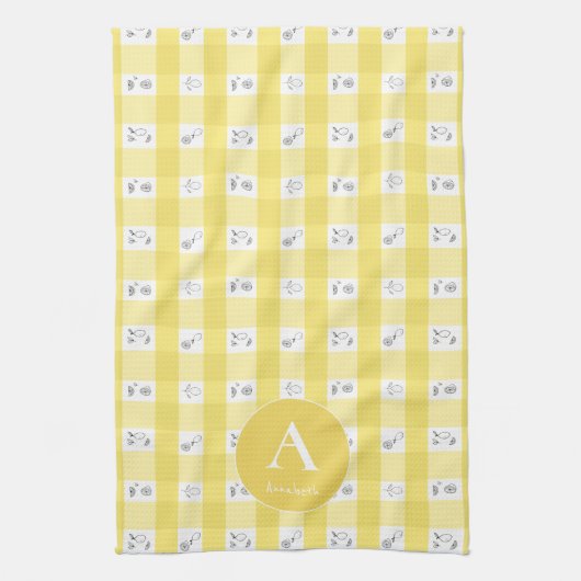 Custom Monogram Lemon Plaid  Theedoek (Verticaal)