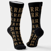 Custom Monogram Letter Black Gold socks Sokken (Gebogen)