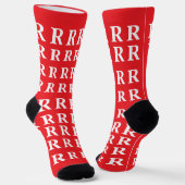 Custom Monogram Letter White Red socks Sokken (Gebogen)