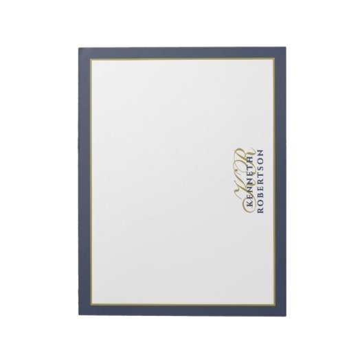 Custom Monogram Minimalist Navy Blue Gold Men Chic Notitieblok (Linkerzijde)