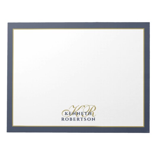 Custom Monogram Minimalist Navy Blue Gold Men Chic Notitieblok (Voorkant)