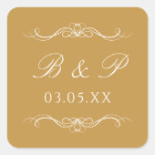 Custom Monogram Modern Elegant Gold Swirl Wedding Vierkante Sticker (Voorkant)