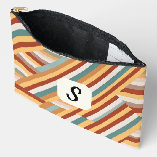 Custom Monogram Modern Retro 70s Geometric Large Etui (Open)