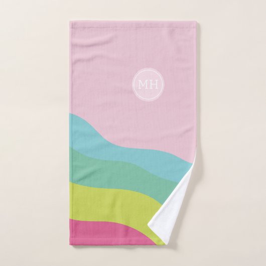 Custom monogram modern roze regenboog trendy handd bad handdoek (Handdoek)
