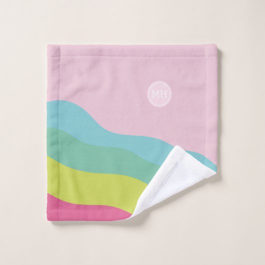 Custom monogram modern roze regenboog trendy handd bad handdoek (Wasdoekje)