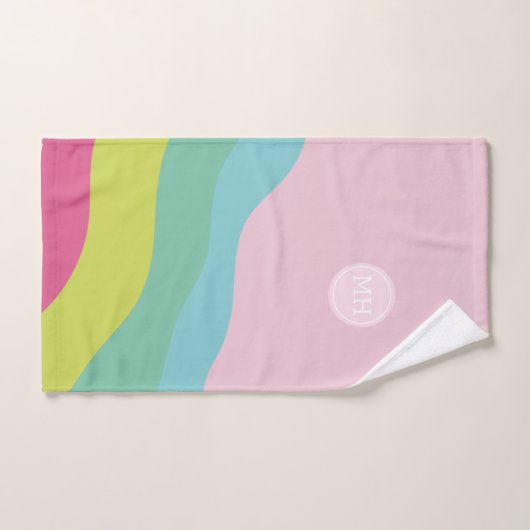 Custom monogram modern roze regenboog trendy handd bad handdoek (Handdoek)