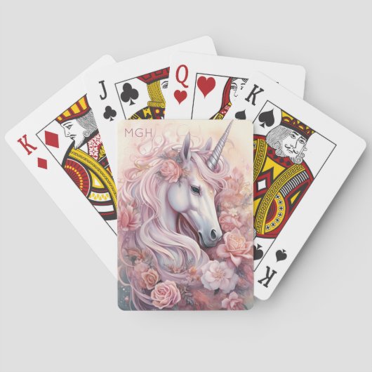 Custom Monogram Mooie Eenhoorn Pokerkaarten (Achterkant)