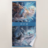 Custom Monogram Mooie Eenhoorns Strandlaken (Voorkant)