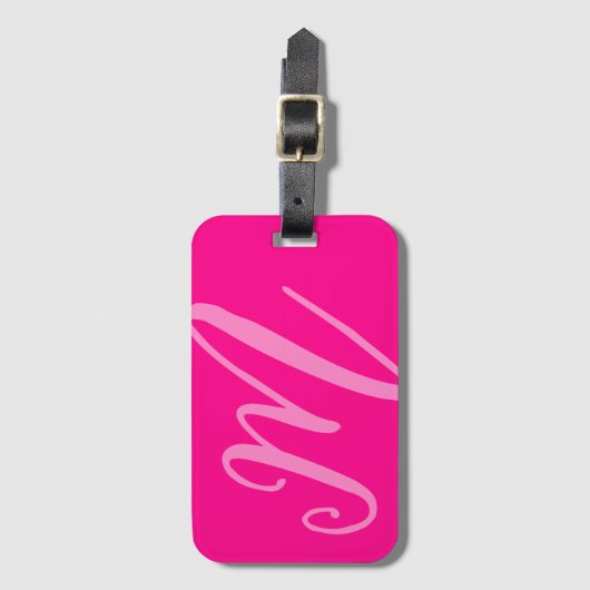 Custom Monogram Naam Modern neon roze initialen Bagagelabel (Voorkant (verticaal))