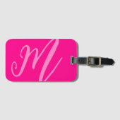 Custom Monogram Naam Modern neon roze initialen Bagagelabel (Voorkant (horizontaal))