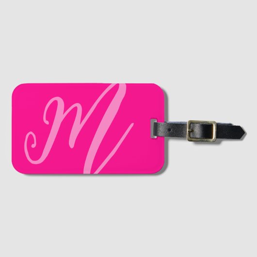 Custom Monogram Naam Modern neon roze initialen Bagagelabel (Voorkant (horizontaal))