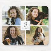 Custom Monogram & Name 4 Photo Collage Template Muismat (Voorkant)