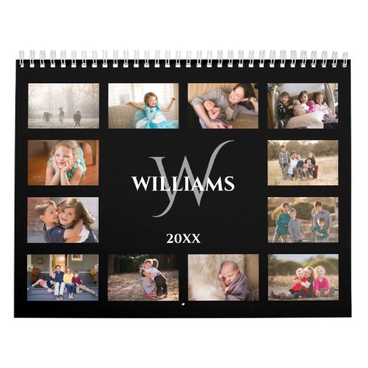 Custom Monogram Name Black Photo Kalender (Hoes)
