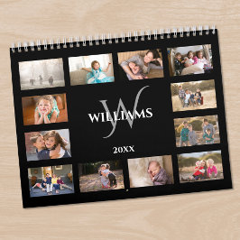 Custom Monogram Name Black Photo Kalender