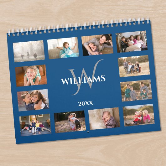 Custom Monogram Name Blue Photo Kalender