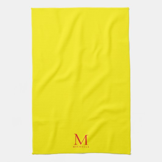 Custom Monogram Name Elegant Bright Yellow & Red Theedoek (Verticaal)