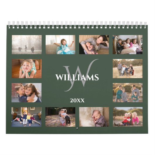 Custom Monogram Name Green Photo Kalender (Hoes)