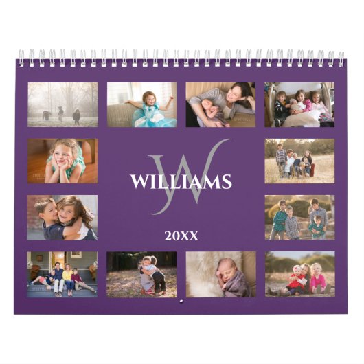 Custom Monogram Name Purple Photo Kalender (Hoes)